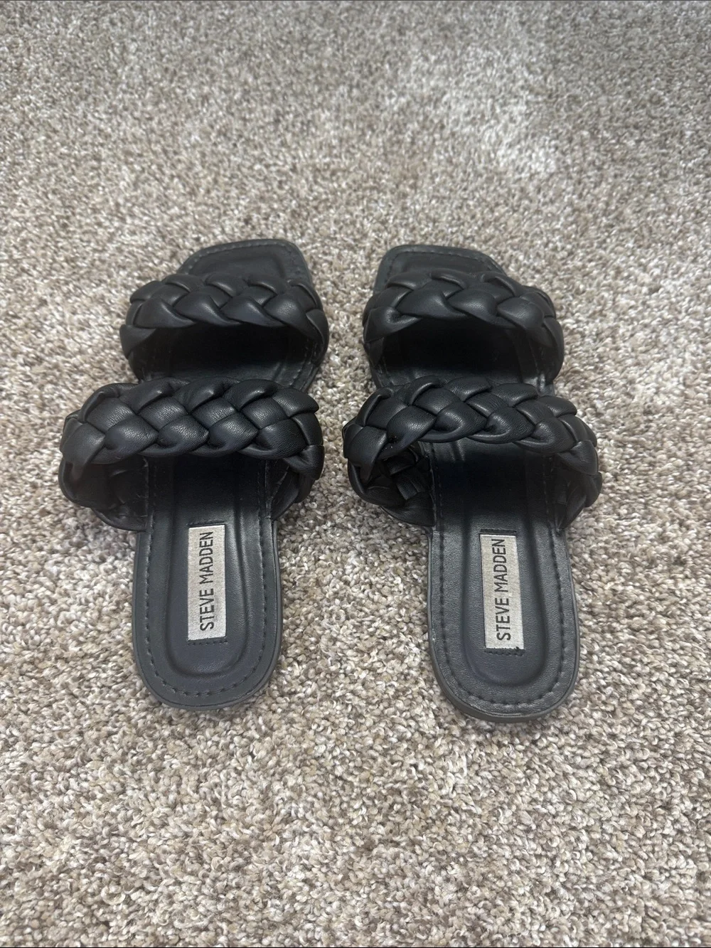 Steve Madden Black Braided Double Strap Slide Sandals
